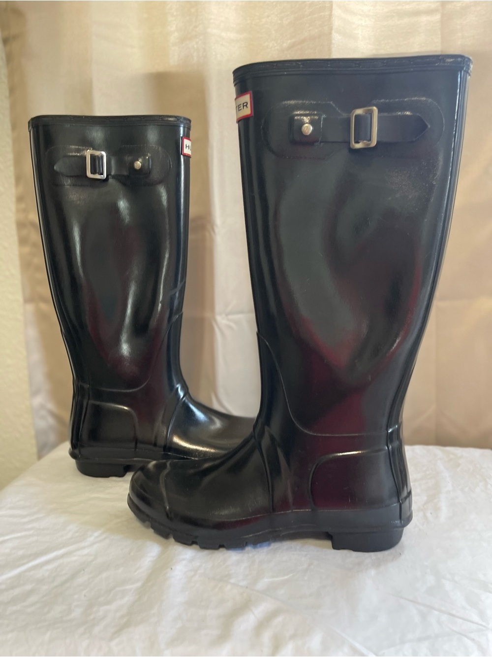 Hunter Wellington (Wellies) High Gloss Black Tall Rain Boots VGUC  size 7 /38 - Picture 4 of 10